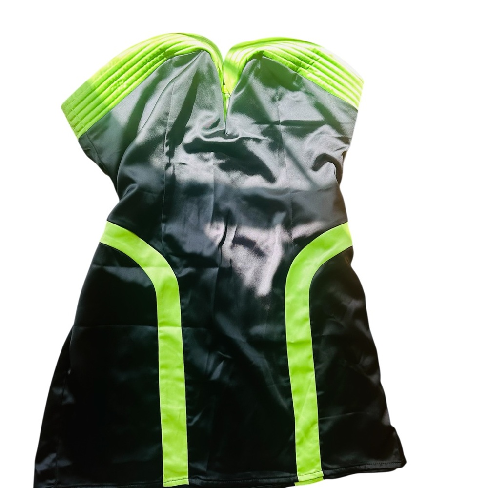Finesse Black Mini Dress with Neon Lime Accents